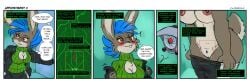 2026 anthro areola biped black_bottomwear black_clothing black_jacket black_pants black_topwear blue_hair blush blush_lines bottomwear breasts brown_body brown_fur buckteeth cheek_tuft cleavage clothed clothing comic countershade_face countershade_fur countershade_torso countershading dialogue ear_piercing ear_ring english_text eyebrows eyewear facial_tuft female fur genitals glasses hair hi_res humanoid_genitalia humanoid_vulva jacket lagomorph leporid looking_aside machine mammal medium_breasts mohawk multicolored_body multicolored_fur ninabun_(s-nina) nipples pants piercing rabbit red_eyes ring_piercing round_glasses s-nina scut_tail short_tail solo speech_bubble sweater tail teeth text thought_bubble topwear tuft turtleneck two_tone_body two_tone_fur undressing vulva wearing_glasses white_body white_countershading white_fur