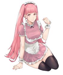 1girls breasts dress female fire_emblem fire_emblem:_three_houses fully_clothed hilda_valentine_goneril j@ck large_breasts maid maid_headdress maid_uniform pink_eyes pink_hair solo thick_thighs thighhighs thighs twintails wide_hips