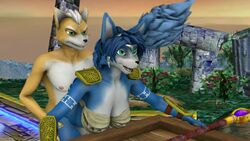 3d animated anthro blue_fur canon canon_couple crate doggy_style fox_mccloud krystal krystal's_staff looking_back looking_pleasured mp4 no_sound star_fox super_smash_bros. video