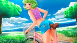 bicycle bike clothing fap_ceo female green_hair human olivia_(fap_ceo) pale_skin tinybeasts