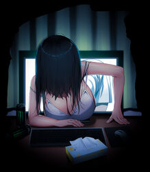 1girls big_breasts black_hair breasts cleavage computer creepy female ghost ghost_girl hair_over_eyes monster_energy the_ring tissue yamamura_sadako