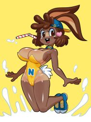 1girls anthro breasts brown_body brown_fur bunny bunny_ears bunny_girl bunny_tail female fur furry genderswap_(mtf) hi_res lagomorph large_breasts leotard leporid long_ears looking_at_viewer mammal mascot minus8 mtf_crossgender nesquik nesquik_bunny nestle rabbit rabbit_ears rabbit_girl rabbit_tail rule_63 solo text thick_thighs wide_hips