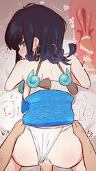 1boy all_fours ass ass_grab back bangs bare_shoulders black_hair blue_eyes blush breasts censored collarbone cross_section doggy_style donutman dress dress_lift fate/grand_order fate/requiem fate_(series) female from_behind fujimaru_ritsuka_(male) fundoshi fundoshi_aside heart heart-shaped_pupils highres japanese_clothes jewelry large_breasts looking_at_viewer looking_back magatama male medium_hair necklace open_mouth panties panties_aside pelvic_curtain penetration penis pussy revision sex short_dress sideboob sideless_outfit spread_legs straight symbol-shaped_pupils two-sided_fabric two-sided_skirt uterus utsumi_erise vaginal_penetration white_dress