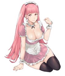 1girls breasts cleavage dress female fire_emblem fire_emblem:_three_houses hilda_valentine_goneril j@ck large_breasts maid maid_headdress maid_uniform pink_eyes pink_hair solo thick_thighs thighhighs thighs twintails wide_hips