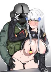 1boy 1girls :q areola_slip areolae ass_visible_through_thighs autism autistic belgian_flag bikini black_gloves blush box20502017 breasts bulletproof_vest cleavage crossover facial_mark female flag_bikini flag_print girls'_frontline gloves green_eyes grey_hair hair_ornament hand_on_another's_head helmet hk416_(girls'_frontline) iron_cross jager_(rainbow_six) large_areolae large_breasts leaning_forward long_hair long_sleeves male mask micro_bikini mouth_mask navel rainbow_six rainbow_six_siege saliva soldier straight swimsuit tom_clancy tongue tongue_out torso_grab very_long_hair white_gloves white_hair xiangzi_box