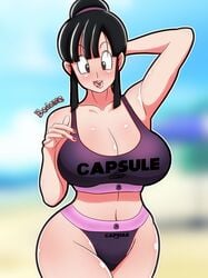 1girls bedaxe big_ass big_breasts chichi cleavage dragon_ball female huge_breasts human shounen_jump smile solo solo_female thick_thighs wide_hips