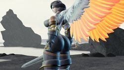 1girls 3d ass ass_focus big_ass black_hair breasts furia_(paladins) hi-rez_studios light-skinned_female light_skin ozymandias2 paladins solo wings