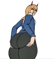 ass ass_grab chainsaw_man highres horns huge_ass non-web_source power_(chainsaw_man) smile smug sporpex thick_thighs thighs