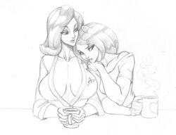 2girls ann_possible big_breasts boobs breasts bust busty cleavage cleavage_cutout clothed clothing clothing_lift coat coffee curves curvy curvy_figure daughter disney doctor drawing drawn eyelashes female female_only gigantic_breasts henrik-drake hhammerh hips huge_breasts kim_possible kimberly_ann_possible large_breasts legs lips milf monochrome mother mother_and_daughter robe rsahnp short_hair straight_hair thick_legs thigh_highs thighhighs thighs wide_hips