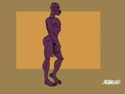 1boy animated areola bald belascocomix big_butt circumcised completely_naked dark-skinned_male flaccid_penis full_body guy_walking large_penis male_only muscular_male pubic_hair side_view swinging_arms tagme tawny_background thick_lips toned_body two-tone_background walking yellow_background