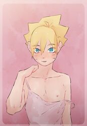 1boy 49raspberry bare_arms bare_shoulders blonde_hair blue_eyes blush boruto:_naruto_next_generations cute femboy looking_at_viewer naruto naruto_(series) nervous nipples pose posing shy sleeveless sleeveless_shirt solo solo_focus solo_male standing tank_top uzumaki_boruto vest whisker_markings whiskers