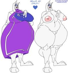 action-coaster_(artist) bedroom_eyes big_breasts big_hips chubby habbodude milf naked oafworks simple_background thick_thighs toriel undertale white_background white_fur