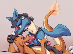 animal_genitalia animal_penis anthro anthro_on_feral anthro_penetrating anthro_penetrating_feral balls biped black_body black_fur blue_body blue_eyes blue_fur bodily_fluids canid canine canine_penis charizard claws countershade_torso countershading cum cum_in_mouth cum_inside cum_leaking cum_on_chin deessel digitigrade dragon duo erection fangs fellatio feral feral_penetrated finger_claws fire flaming_tail fur furry gay genital_fluids genitals gloves_(marking) grey_background head_grab head_tuft hi_res horn knot leg_grab leg_markings long_tail looking_pleasured lucario lying male male/male male_on_feral male_penetrated male_penetrating male_penetrating_male mammal markings membrane_(anatomy) membranous_wings nintendo on_back oral oral_penetration orange_body orange_wings penetration penile penile_penetration penis pokemon pokemon_(species) precum precum_on_penis red_eyes semi-anthro sex shaded simple_background socks_(marking) spikes straddling tan_body tan_countershading tan_fur toe_claws tongue tongue_out tuft video_games white_claws wings