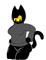 animal_humanoid bizarrenut black_fur breasts feline furry momo_(google) pussy yellow_eyes