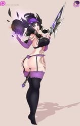 1girls ass ass_focus big_ass big_breasts big_butt boots bubble_butt busty female garter_belt garter_straps high_heel_boots high_heels large_ass large_breasts law-zilla seductive sexually_suggestive smite the_morrigan_(smite) thighhighs