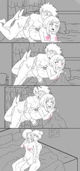 1boy 1girls bed biting_lip black_and_white breast_grab breasts closed_eyes comic comic_strip curly_hair female floating funny greyscale head_bump izuku_midoriya monochrome my_hero_academia nahual13 nude ochako_uraraka open_eyes open_mouth prone_bone rosy_cheeks scar