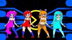 4girls animated blinky blinky_(pac-man) bouncing_breasts clothed clyde clyde_(pac-man) dancing dress inky inky_(pac-man) light_blue_hair long_hair loop minus8 multiple_girls orange_hair pac-man pac-man_(series) pac-man_ghost_dance_(minus8) pink_hair pinky pinky_(pac-man) red_hair rule_63 shoes short_hair socks stockings thighhighs