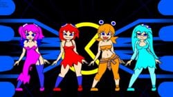 4girls animated areolae blinky blinky_(pac-man) blue_hair blush bouncing_breasts breasts clothed clyde clyde_(pac-man) dancing disappearing_clothes dress embarrassed embarrassed_dancing inky inky_(pac-man) light_blue_hair long_hair loop minus8 multiple_girls nipples orange_hair pac-man pac-man_(series) pac-man_ghost_dance_(minus8) pink_hair pinky pinky_(pac-man) pussy red_hair rule_63 seizure_warning shoes short_hair socks stockings strip striptease thighhighs unamused x-ray x-ray_vision