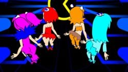 4girls animated blinky blinky_(pac-man) clothed clyde clyde_(pac-man) dancing dress inky inky_(pac-man) light_blue_hair long_hair loop minus8 multiple_girls orange_hair pac-man pac-man_(series) pac-man_ghost_dance_(minus8) panties pink_hair pinky pinky_(pac-man) red_hair rule_63 shoes short_hair socks stockings thighhighs