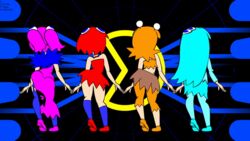 4girls animated blinky blinky_(pac-man) clothed clyde clyde_(pac-man) dancing dress inky inky_(pac-man) light_blue_hair long_hair loop minus8 multiple_girls orange_hair pac-man pac-man_(series) pac-man_ghost_dance_(minus8) panties pink_hair pinky pinky_(pac-man) red_hair rule_63 shoes short_hair socks stockings thighhighs