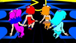 4girls animated ass blinky blinky_(pac-man) blue_hair blush bouncing_ass clothed clyde clyde_(pac-man) dancing disappearing_clothes dress embarrassed female_only inky inky_(pac-man) light_blue_hair long_hair loop minus8 multiple_girls orange_hair pac-man pac-man_(series) pac-man_ghost_dance_(minus8) partially_clothed pink_hair pinky pinky_(pac-man) red_hair rule_63 seizure_warning shoes short_hair socks stockings strip striptease thighhighs x-ray x-ray_vision