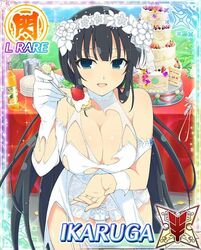 black_hair blue_eyes cake card clothing_damage ikaruga_(senran_kagura) offering_food senran_kagura senran_kagura_(series) senran_kagura_new_wave wedding_dress yaegashi_nan