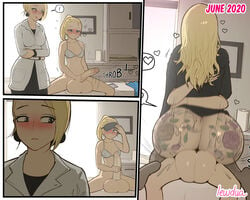 1futa 1girls age_difference alternate_breast_size ass ass_tattoo balls big_ass big_balls big_breasts big_penis blonde_hair blue_eyes blush bottom_heavy bottomless bra clothing comic cowgirl_position curvy deep_penetration dickgirl doctor doctor_on_patient earrings erection female futa_on_female futanari hair_bun hair_down hairless_balls hairless_penis huge_ass huge_balls instant_loss_2koma iris_(lewdua) labcoat large_ass large_balls large_penis larger_female lewdua light-skinned_female light-skinned_futanari light_skin long_penis long_sleeves medium_breasts messy_hair motion_lines navel nervous nessie_(lewdua) original original_character oversized_balls pale-skinned_female pale-skinned_futanari pale_skin penis ponytail resisting riding sex size_difference skirt smaller_futanari spread_legs stockings straddling tattoo teenager text thick_ass thick_penis thick_thighs thighhighs unprofessional_behavior vaginal_penetration wide_hips