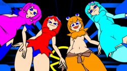 4girls animated ass_visible_through_thighs blinky blinky_(pac-man) bouncing_breasts clothed clyde clyde_(pac-man) dancing dress inky inky_(pac-man) light_blue_hair long_hair loop minus8 multiple_girls orange_hair pac-man pac-man_(series) pac-man_ghost_dance_(minus8) panties pink_hair pinky pinky_(pac-man) red_hair rule_63 shoes short_hair socks stockings thighhighs upskirt