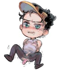 1boy chibi crying drooling dull05740931 jojo's_bizarre_adventure jotaro_kujo male male_only penis pink_nipples ripped_clothing solo solo_male stardust_crusaders vibrator