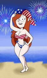 1girls 4th_of_july american_flag american_flag_bikini american_flag_hat bandana barefoot beach big_breasts bikini black_eyes breasts busty cleavage curvy feet female fireworks freckles gravity_falls hand_on_hip hourglass_figure large_breasts legs long_hair looking_at_viewer open_mouth red_hair roco340 salute shiny_skin smile solo straight_hair water wendy_corduroy wide_hips