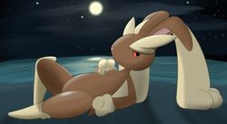 arm_support barely_visible_genitalia barely_visible_pussy beach female full_moon fur furry furry_only genitals hi_res leaning_on_elbow looking_at_viewer lopunny lying moon nintendo pokémon_(species) pokemon pokemon_(species) pussy seaside semi-anthro solo star video_games yumei