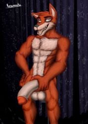 absurd_res anthro balls big_balls canid canine five_nights_at_freddy's fox foxy_(fnaf) furry_balls genitals hi_res huge_cock huge_penis male male_only mammal markdeth nazuranoke penis solo tagme tongue_out video_games watermark