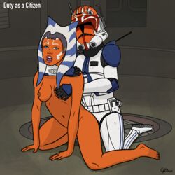 1boy 1girls 332nd_company ahsoka_tano alien_girl arm_around_neck armor big_breasts breast_grab breasts captain_vaughn clone_trooper clone_wars cptn_xxx doggy_style female floor headband horns male mandalore nipples nude_female orange_skin penetration pleasure_face sex soldier star_wars straight taken_from_behind the_clone_wars:_season_seven togruta