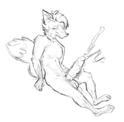 anthro big_penis bodily_fluids canid canine cum ejaculation excessive_cum fox furry fyixen genital_fluids genitals huge_cock hyper hyper_genitalia hyper_penis male male_only mammal masturbation monochrome penis sitting sketch solo toying_self