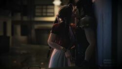 1boy 1girls 3d aerith_gainsborough animated black_hair bracelet bracelets brown_hair canon_couple clothed couple female final_fantasy final_fantasy_vii final_fantasy_vii_remake french_kiss french_kissing hair_ribbon handjob human kiss kissing lerico213 long_hair male male_moaning moaning music night outside penis public ribbon sex sound source_filmmaker straight video wanksy zack_fair