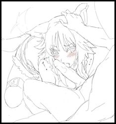 1boy animal_ears bangs breasts fellatio female large_breasts licking_penis line_art looking_at_viewer makoto_(princess_connect!) mobu open_mouth oral penis princess_connect! princess_connect!_re:dive sketch tail wolf_ears wolf_girl wolf_tail