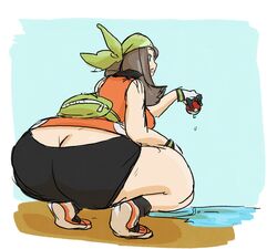 1girls ass ass_cleavage ass_focus big_ass big_breasts bike_shorts blue_eyes brown_hair bubble_butt butt_crack curvy female from_behind gloves huge_ass huge_breasts huge_thighs human looking_at_viewer looking_back may_(pokemon) may_(pokemon_emerald) medium_hair nintendo pale-skinned_female pale_skin pokeball pokemon pokemon_rse rchammer shorts sideboob sketch squatting thick_thighs thighs voluptuous wide_hips