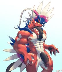 2022 abs anthro balls erection genitals hi_res horn koraidon male male_only muscular muscular_anthro muscular_male nintendo paradox_pokemon pecs penis pokémon_(species) pokemon pokemon_sv red_body scalie solo video_games voviat yellow_eyes