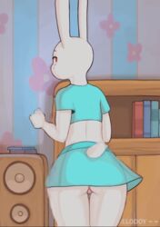 1girls animal_crossing animated anthro ass butt chelodoy clothed clothing dainapp dancing female female_only framerate_edit fur furry furry_only nintendo no_panties pussy rabbit rabbit_humanoid ruby_(animal_crossing) short_playtime smooth_animation snapping_fingers tail upskirt