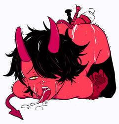 1boy after_anal after_rape after_sex ahe_gao anal_insertion androgynous black_hair broken_rape_victim cosplay demon demon_boy devil femboy fucked_silly gay horn juuzou_suzuya mark_gavatino multiple_toys red_skin sex_toy tongue_out trap