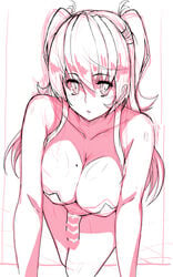 1futa anzu_kuniyoshi bangs blush crawling flaccid flaccid_penis futa_only futanari hiromin large_breasts long_hair looking_at_viewer mole_on_breast naked pasties simple_background sketch star_pasties twintails white_background