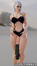 1futa 3d ashe_(overwatch) balls beauty_mark belly_button black_condom black_swimsuit blurred_background breasts casual cleavage cock_sleeve_(clothes) cock_sock condom condom_on_penis curvy exposed_penis flaccid futa_only futa_sans_pussy futanari genitalwear huge_cock human hyper hyper_penis long_penis looking_to_the_side medium_breasts navel no_pubes overwatch panties penis penis_base penis_out penis_through_leghole penis_to_the_knees red_eyes silver_hair solo solo_futa sourcemaker swimsuit swimsuit_aside