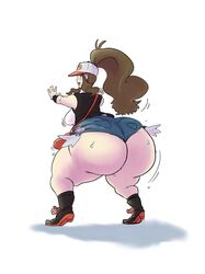 1girls ass big_ass bottom_heavy bouncing_ass brown_hair chubby chubby_female female hat hilda_(pokemon) huge_ass human hyper large_ass long_hair looking_back minishorts nintendo pale-skinned_female pale_skin pokemon pokemon_bw ponytail rchammer shorts solo white_background