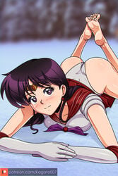 all_fours ass ass_up bishoujo_senshi_sailor_moon clothed clothing feet_up female female_only kagato007 leotard looking_at_viewer lying_on_stomach rei_hino sailor_mars skirt skirt_around_belly small_breasts solo