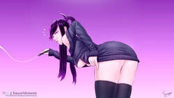 ass goth original pink_eyes ponytail purple_eyes purple_hair sayuri_(sayuridrawsthings) sayuridrawsthings tease teasing thick_thighs thighs turtleneck underboob