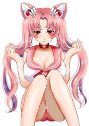 aged_up bishoujo_senshi_sailor_moon blush breast_growth chibi_usa choker cleavage clothing edit edited embarrassed erect_nipples erect_nipples_under_clothes female female_only hair_bun hair_ornament large_breasts legs long_hair looking_at_viewer nipple_bulge panties pantyshot pink_hair red_eyes sailor_chibi_moon serafuku sheepd sitting solo sweat twintails very_long_hair wet wet_panties