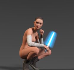 1girls 3d 3d_(artwork) armwear casual dark9511 electronics exposed_torso female female_only footwear human human_only lightsaber pale_skin rey solo star_wars sword tagme weapon