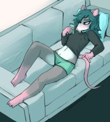 2019 abby_(rainbowsprinklesart) absurd_res anthro aroused black_clothing black_topwear blush bodily_fluids bottomwear braces buckteeth cellphone clothed clothing female fully_clothed furniture genital_fluids green_bottomwear green_clothing hi_res holding_object holding_phone lying mammal mouse murid murine nipple_outline on_back on_sofa phone pussy_juice rainbowsprinklesart rodent shorts sofa solo teeth topwear wet wet_clothing