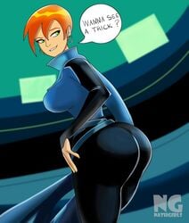 1girls ass ben_10 big_ass big_breasts breasts clothed clothed_female clothes clothing female female_only fully_clothed future_gwen green_eyes gwen_tennyson mature_female nathgirls orange_hair short_hair solo thick thick_ass