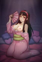 1girls amagi_yukiko black_hair breasts drcreo_(artist) female kimono long_hair looking_at_viewer medium_breasts nipples persona persona_4 solo solo_female